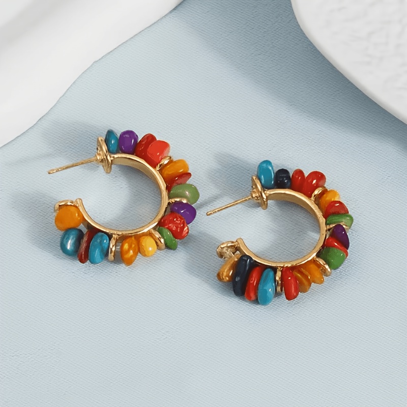 Bohemian Ethnic-Style Turquoise Hand-Beaded Resin Earrings